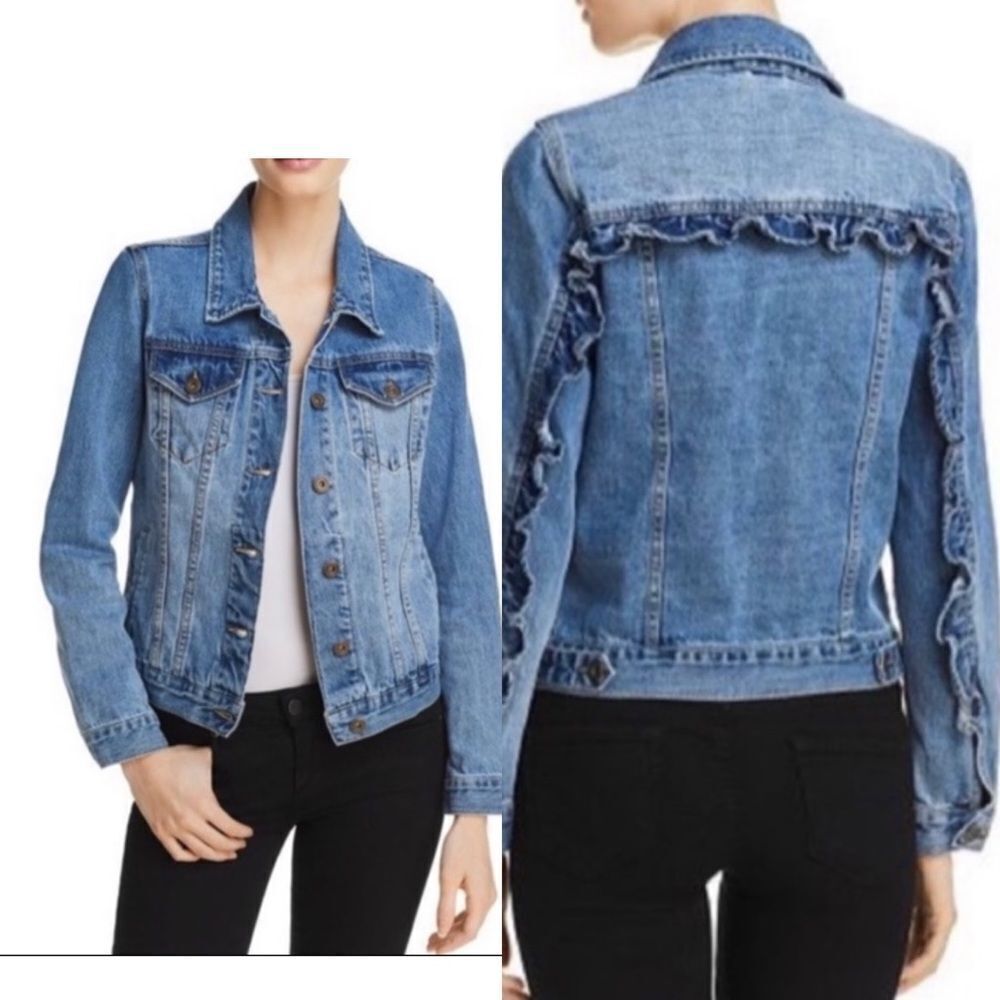 Sunset + Spring Ruffle Trim Blue Denim Jacket S